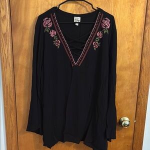 Black Embroidered Lace-Up Top